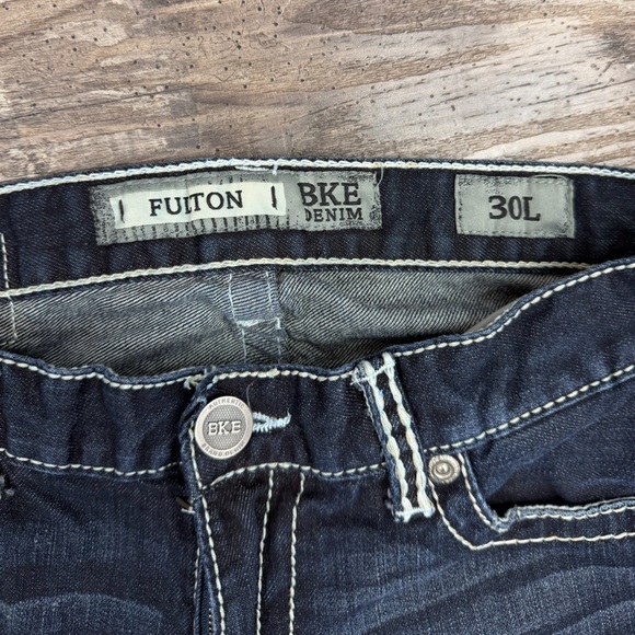 BKE Fulton Bootcut Jeans 30L Dark Wash Thick Stitch Denim - Picture 5 of 9